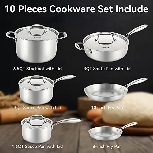 Duxtop Tri-Ply Stainless Steel Induction Cookware, 10PC Pots and Pans Set