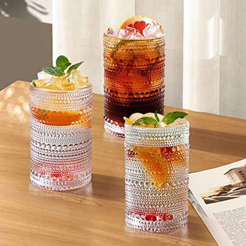 Hobnail Glasses Set of 6 Highball Vintage Drinking Glasses 13OZ Clear