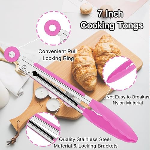7 Pack Kitchen Tongs, 7 Inch, Stainless Steel
