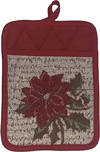 Set of 10, Red Poinsettia Flower Design Christmas Tapestry Kitchen