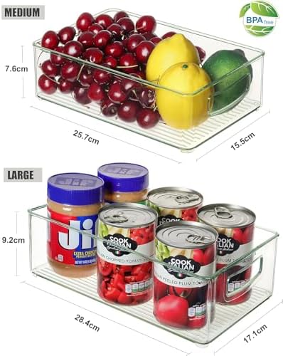 Heyuzb Set of 8 Clear Fridge Organizer Bins, Stackable Refrigerator
