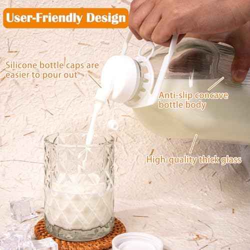 64 oz Glass Milk Bottle Heavy Duty Water Jug Refrigerator Container