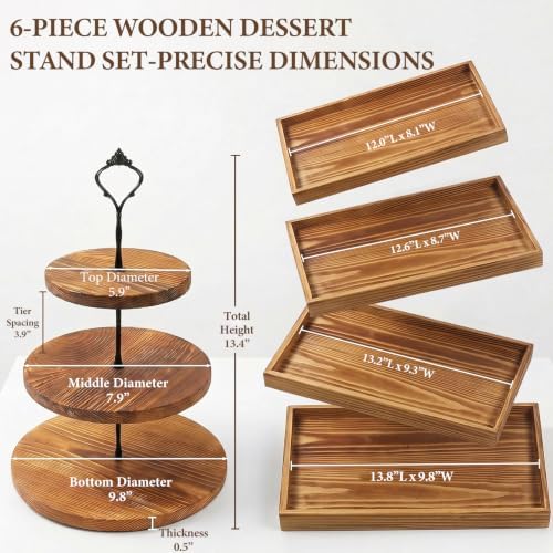 6pcs Wooden Dessert Table Display Set, 3 Tier Cupcake Stand Set with