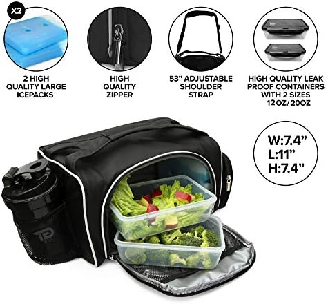TO GO Meal Prep Bag Insulated Lunch Meals Bag W/6 Portion Control