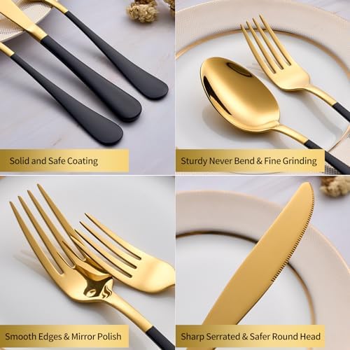 20-Piece Black & Gold Silverware Set, 18/0 Stainless Steel Colorful