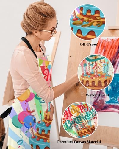 Happy Birthday Aprons for Women Men with Pockets, Colorful Balloon