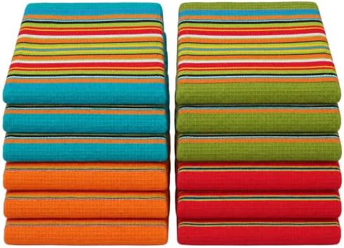 Aunti Em's Kitchen Salsa Stripe Cotton Dish Towels, Multicolor