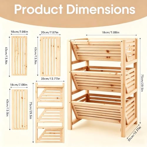 Stackable Potato Onion Storage Bins - Wooden Produce Basket - Fruit