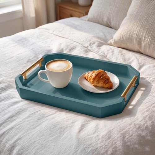 Decorative Wood Serving Tray with Polished Gold Handles, Octagon MDF