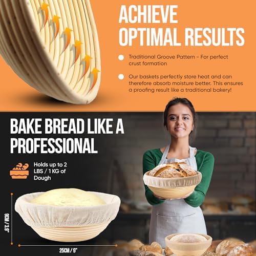 Complete Sourdough Starter Kit, 9" Banneton Proofing Basket, 34oz