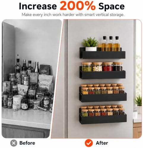 SMRCAD 6-Pack Metal Magnetic Spice Rack