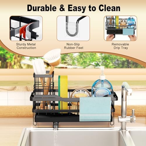 Sponge Holder for Kitchen Sink, Self-draining Sink Organizer with