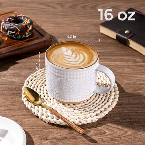 GBhome 16 oz Coffee Mugs Set of 4, Stackable Ceramic Coffee Cups Set