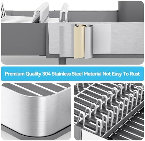 Urackify Expandable Stainless Steel Dish Drying Rack, Gray