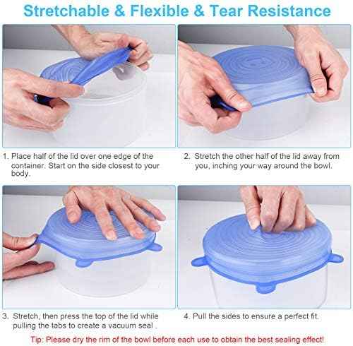 Silicone Stretch Lids, 14 PCS, 7 Sizes Reusable Bowl Covers