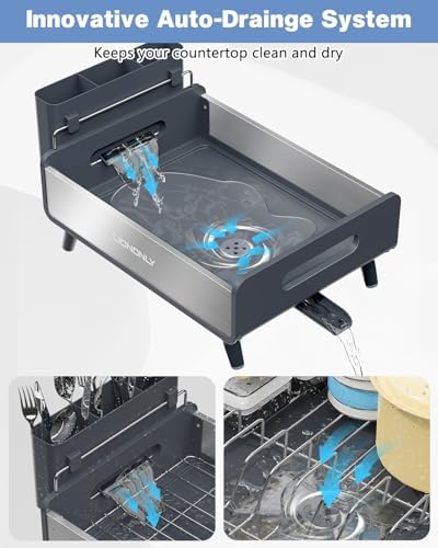 304 Stainless Steel Dish Drying Rack with Drain Board, Gray