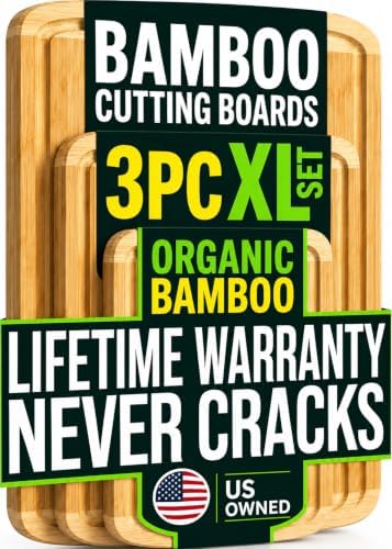 INDESTRUCTIBLE Extra Large Bamboo Cutting Board Set of 3 with Vertical