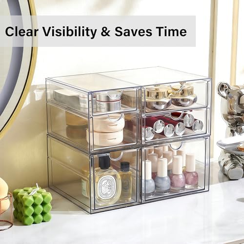 Prsildan Acrylic Makeup Organizer Clear Storage Drawer with 6 Small