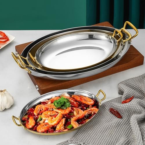 Oval Spanish Paella Pan Stainless Steel Frying Pan with Dual Handle