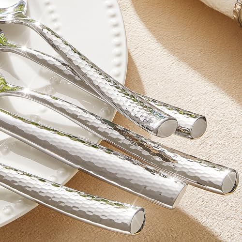 KINGSTONE Hammered Flatware Set, 60-Piece 18/10 Stainless Steel