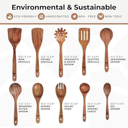 10-Piece Teak Wooden Cooking Utensil Set