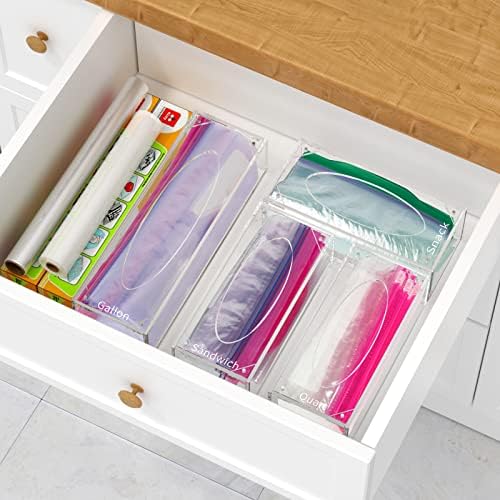 FEMELI Food Bag Storage Organizer Acrylic Kitchen Drawer Baggie Box