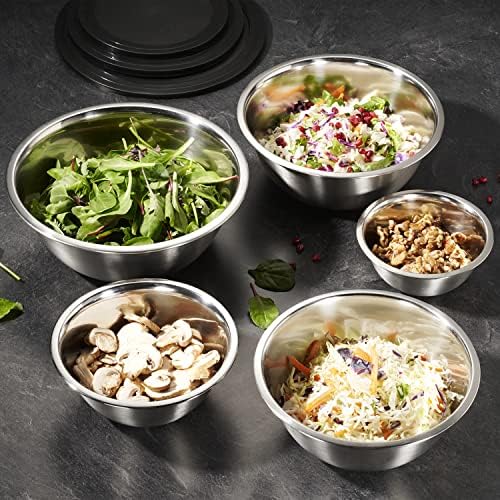 10-Piece Stainless Steel Mixing Bowl Set with Lids for Food Prep &