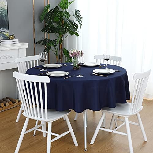FOLINS&HOME Navy Blue 60 Inch Round Tablecloth, Waterproof Table Cloth