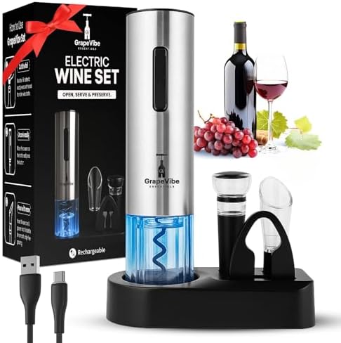 GrapeVibeEssentials 5-in-1 Electric Wine Opener Gift Set– Rechargeable