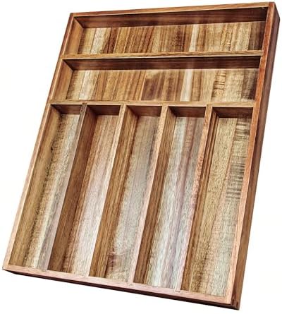 KITEISCAT Acacia Wood Silverware Organizer, 7-Compartment