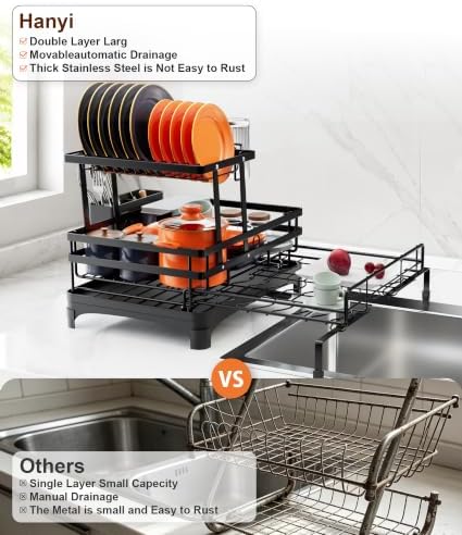 Hanyi 2-Tier Expandable Dish Drying Rack for Counter and Over Sink