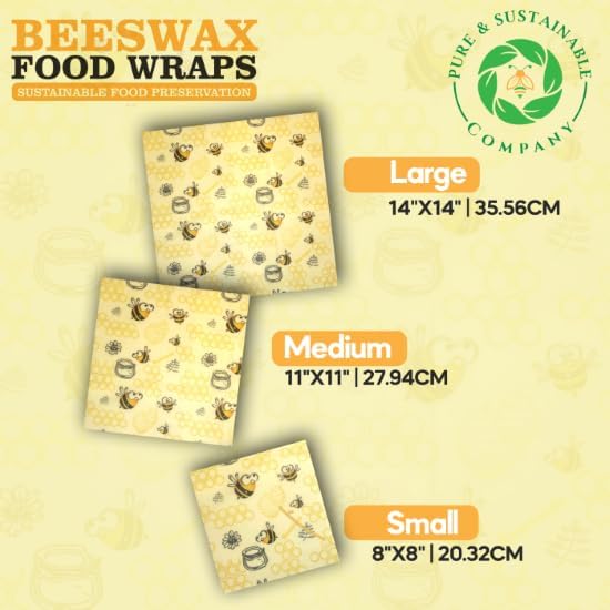 PURE & SUSTAINABLE COMPANY Beeswax Wraps for Food Storage-Pack of 3