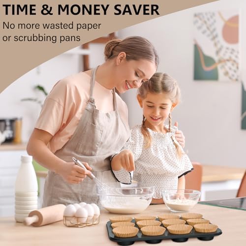 4 Pack Muffin Pan for Baking, Standard Cupcake Pan with 200 Natural