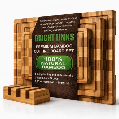 Bamboo Cutting Board Set with Juice Groove, End Grain Cutting Boards