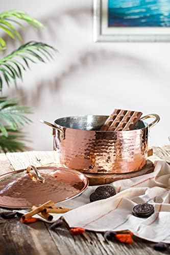 DEMMEX 1.2MM Thick Hammered Copper Soup Pot Casserole Pan Dish Dutch