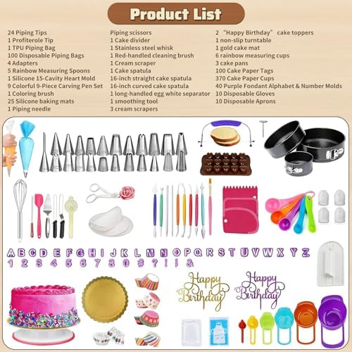 720PCS Cake Decorating Kit with Baking Supplies & Rotating Turntable