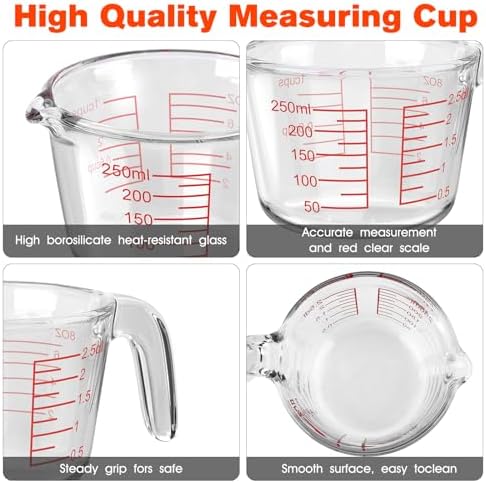 1 Cup Glass Measuring Cups, Clear Borosilicate Glass Liquid Measuring