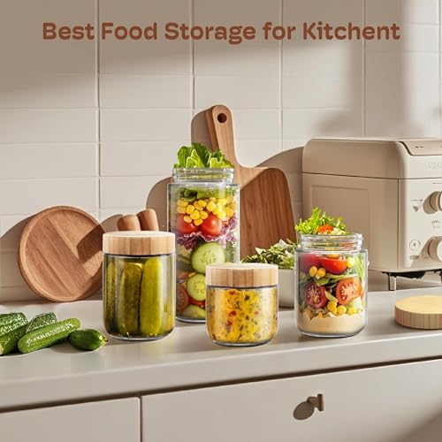 4-Pack 10 oz Glass Overnight Oats Containers with Bamboo Lids