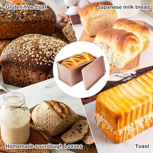2 PCS Pullman Loaf Pan With Lid, 2.2 LB/1 LB Sandwich Bread Loaf Pan