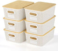 Ohmlove 6-Pack Plastic Storage Baskets with Bamboo Lids