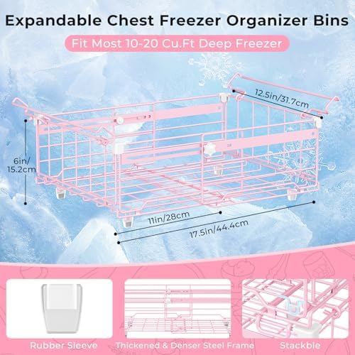 Deep Freezer Organizer Bins for 10 Cu.Ft Freezer - Pink, 4 PCS