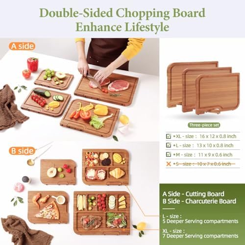 Golffox Wood Cutting Board Set, Bamboo Chopping & Charcuterie for