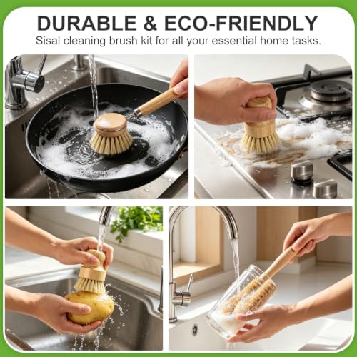 Bamboo Dish Brush Set, 3 Pack