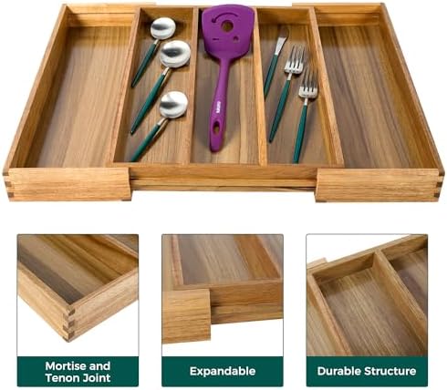 Utoplike Bamboo Kitchen Drawer Organizer Acacia Tray Large Utensils