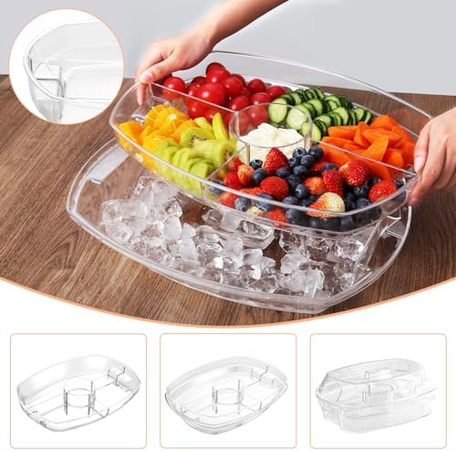 IVYHOME Fruit Ice Serving Tray, Chilled Veggie Tray, Shrimp Cocktail