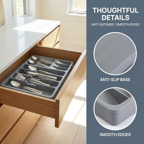 Flexible Silicone Utensil Drawer Organizer, Large Capacity Cutlery