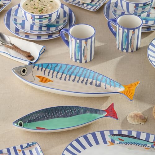 Something Fishy Porcelain 3-D FISH PLATTER 2 Pc. SET-sculpted coastal