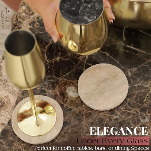 Gusto Nostro Travertine Coasters - Absorbent Stone Coasters Set of 4