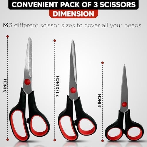 3-pack All Purpose Scissors 3 Sizes Ultra Sharp SS Blades Comfort