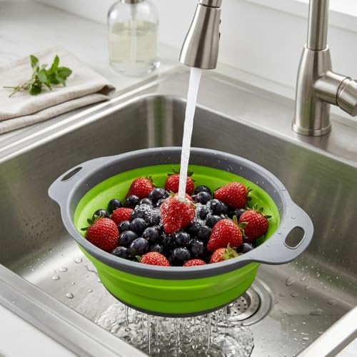 Collapsible Colander Set of 2, Space-Saving Round Silicone Kitchen
